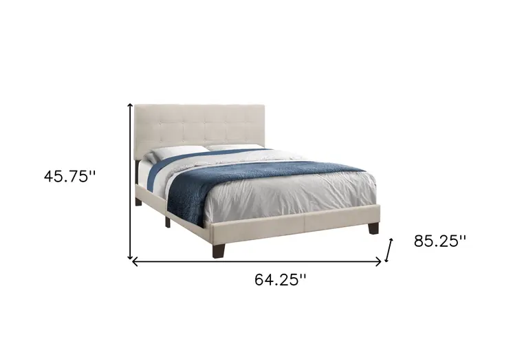 Beige Queen Upholstered Bed Frame