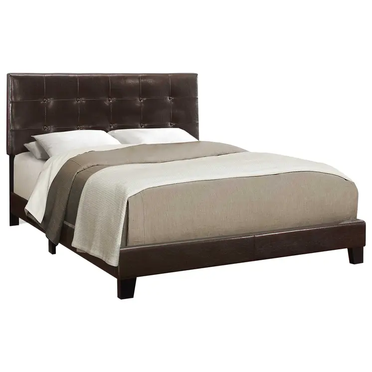Dark Brown Solid Wood Queen Tufted Upholstered Linen Bed Frame with Nailhead Trim