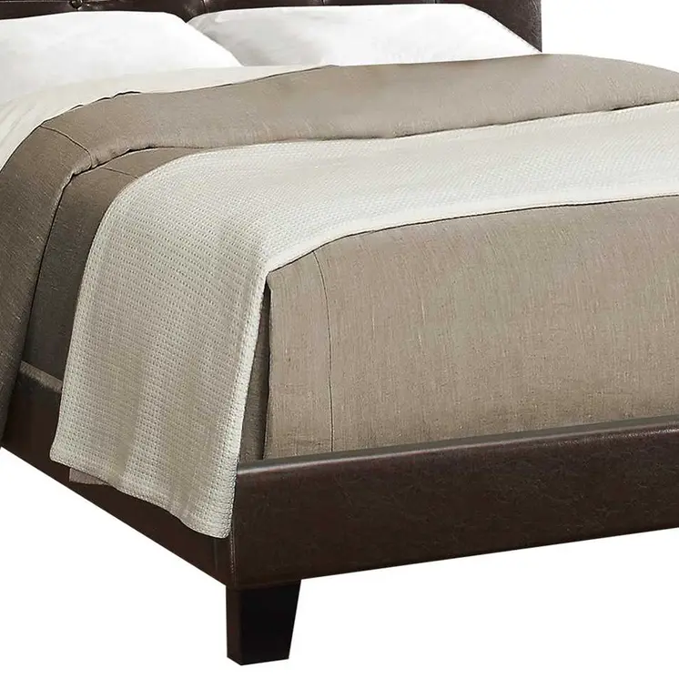 Dark Brown Solid Wood Queen Tufted Upholstered Linen Bed Frame with Nailhead Trim