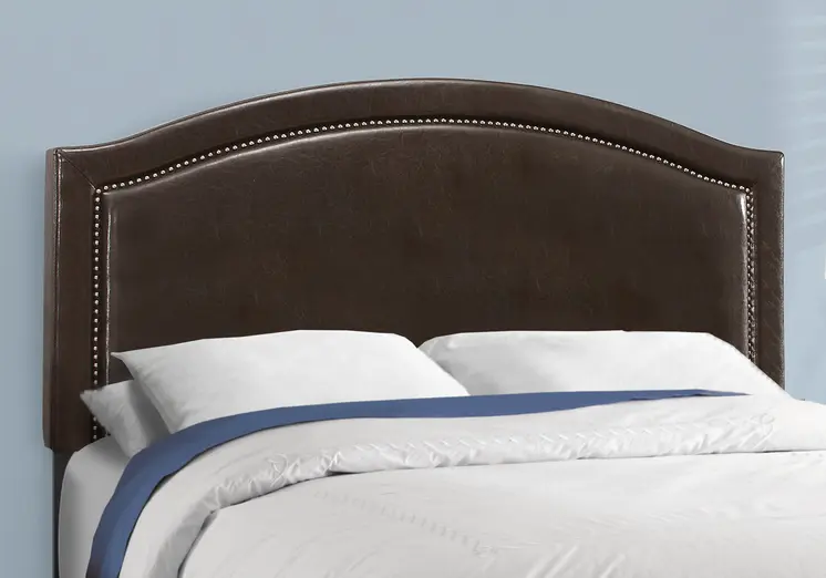 Brown Solid Wood Queen Upholstered Linen Bed Frame with Nailhead Trim