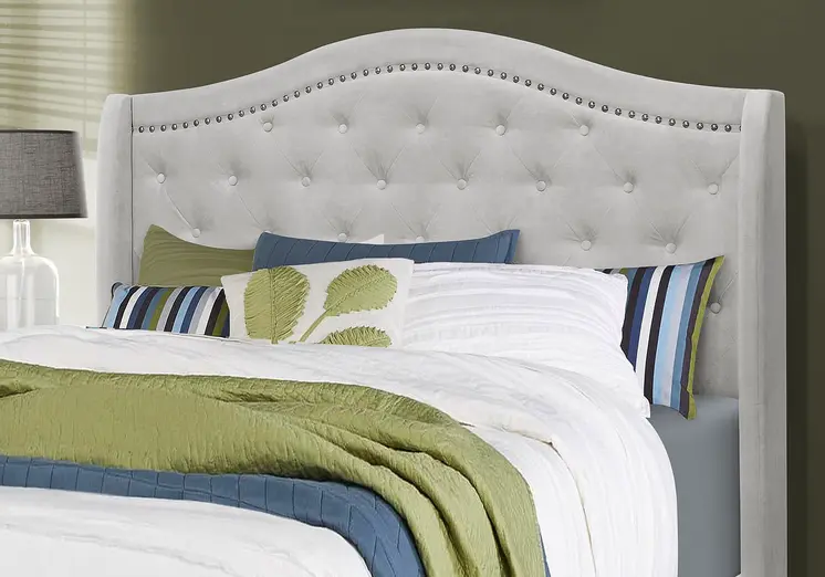 Light Gray and Gray Wood Tufted Upholstered Queen Bed Frame with Nailhead Trim