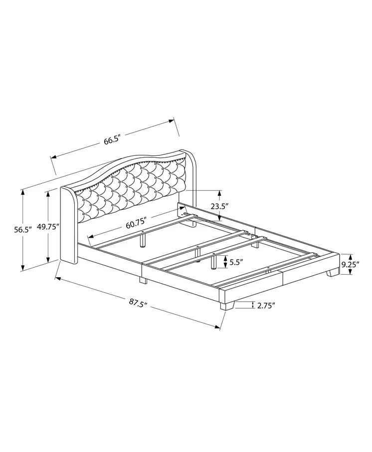 Dark Gray Wood And Tufted Velvet Queen Bed Frame