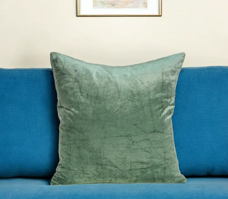18" X 7" X 18" Transitional Green Solid Pillow Cover With Poly Insert