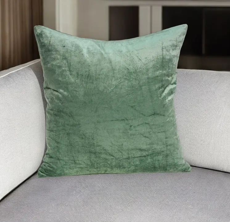 20" X 7" X 20" Transitional Green Solid Pillow Cover With Poly Insert