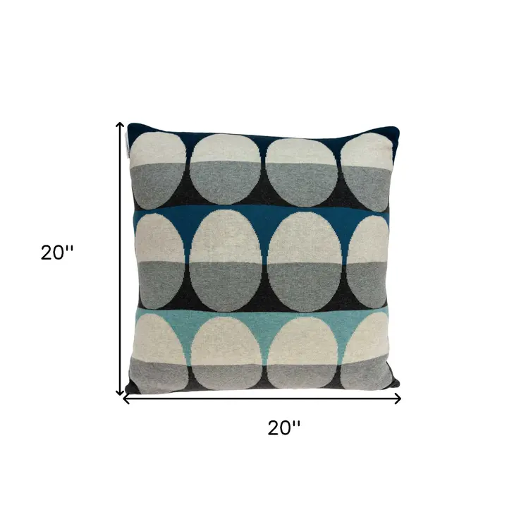 20" X 7" X 20" Transitional Gray And Blue Pillow Cover With Poly Insert