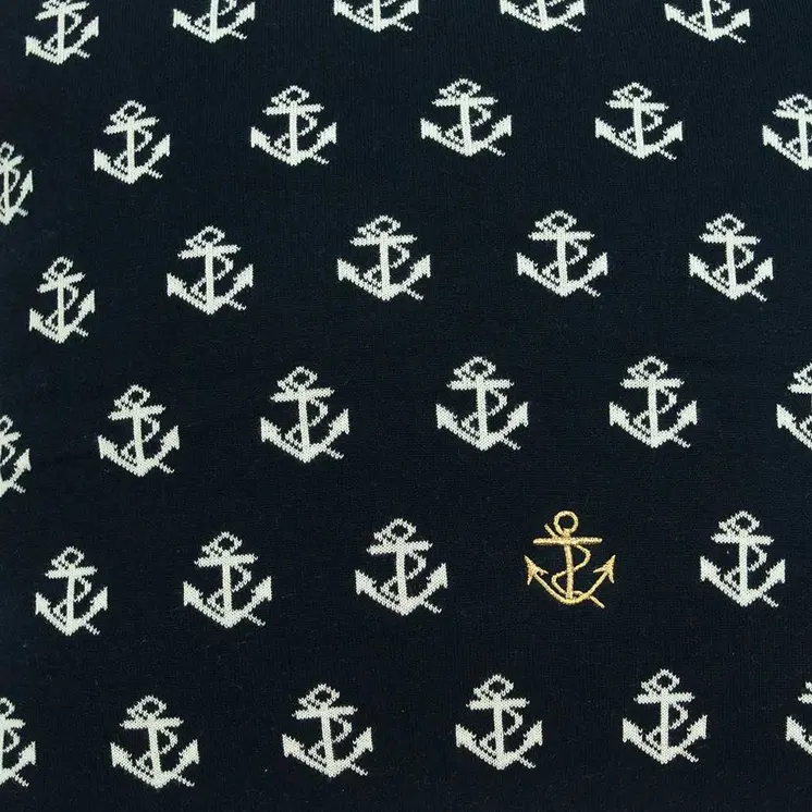 20" Blue and Off White Reversible Nautical Anchor Cotton Throw Pillow