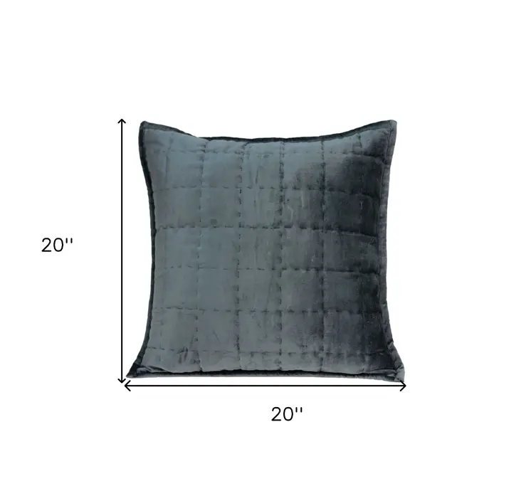 20" X 7" X 20" Transitional Charcoal Solid Quilted Pillow Cover With Poly Insert