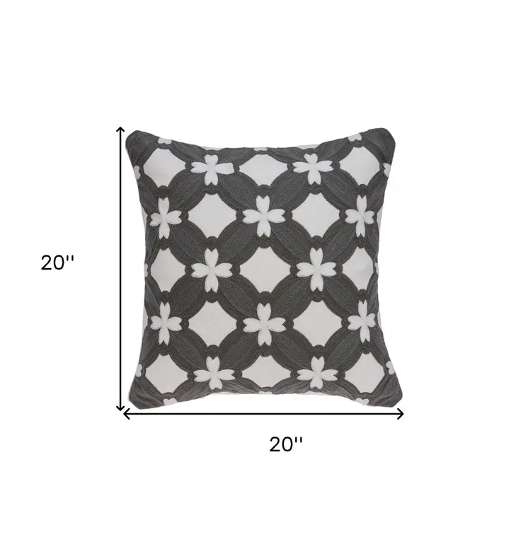 20" X 7" X 20" Transitional Gray And White Pillow Cover With Poly Insert