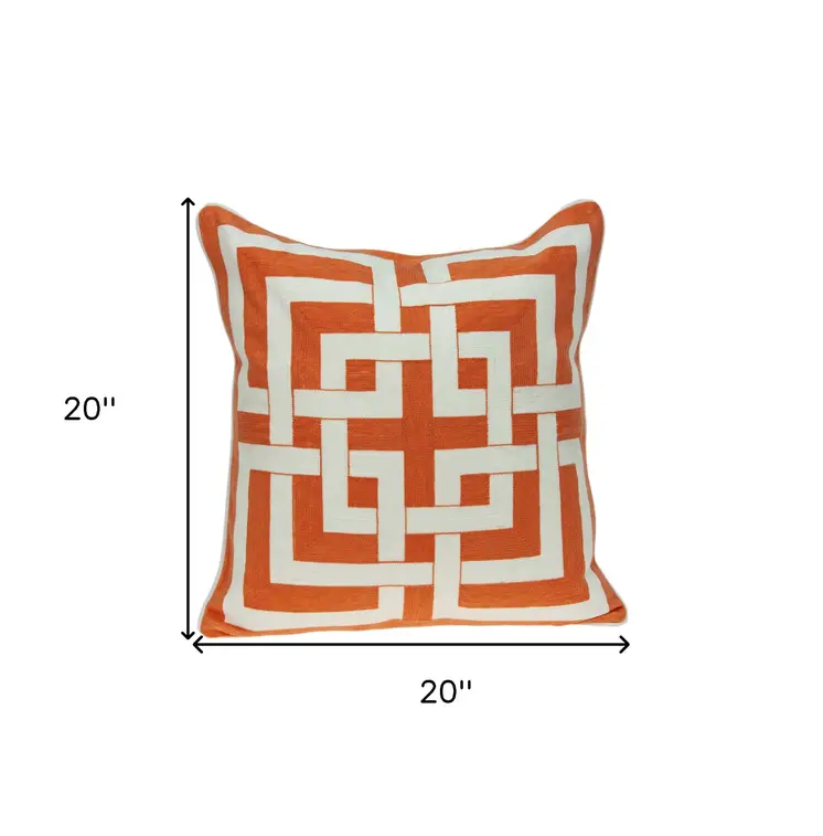 20" X 7" X 20" Transitional Orange And Off White Pillow Cover With Poly Insert
