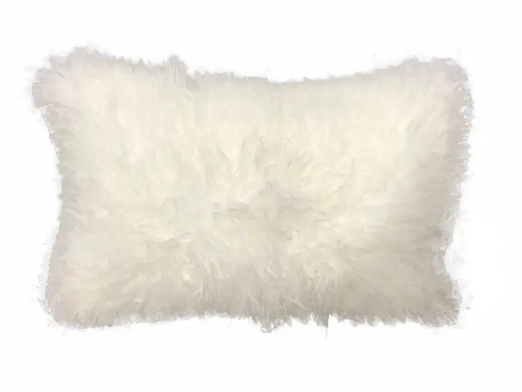 17" Bright White Genuine Tibetan Lamb Fur Pillow With Microsuede Backing