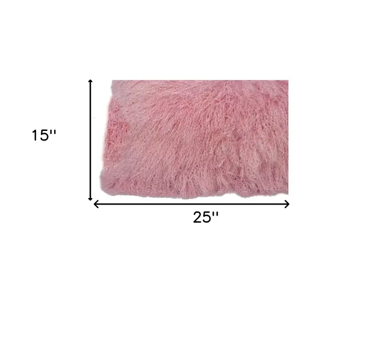 15" X 25" Pink Lambswool Down Lumbar Throw Pillow