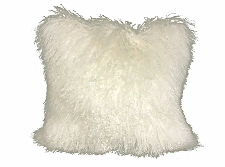 24" Creamy Genuine Tibetan Lamb Fur Pillow With Microsuede Backing