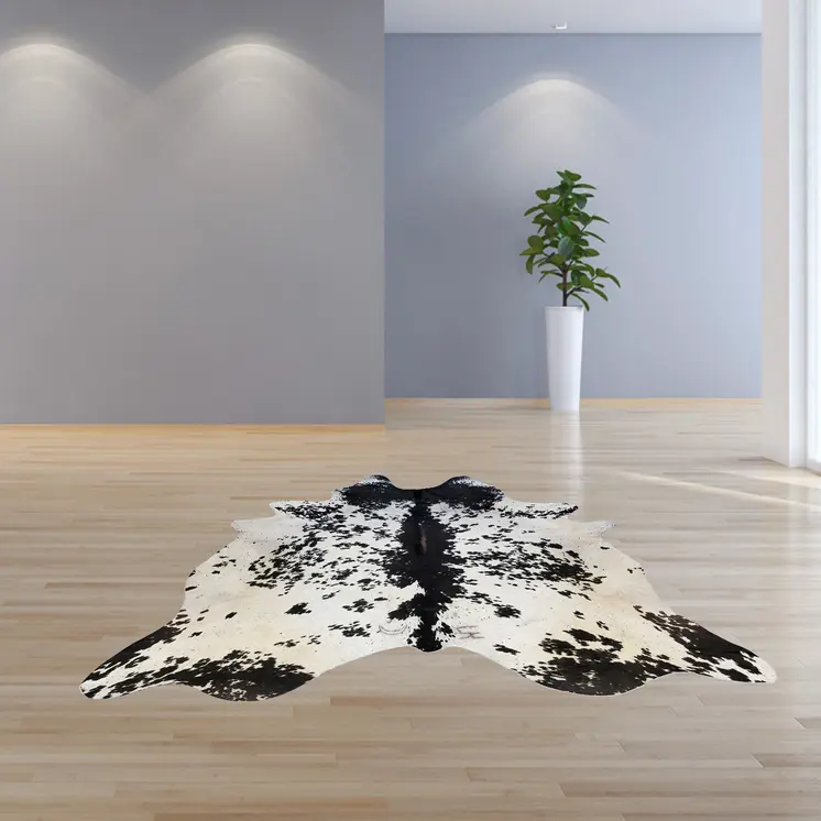 5' X 6' Black And White Cowhide Handmade Area Rug