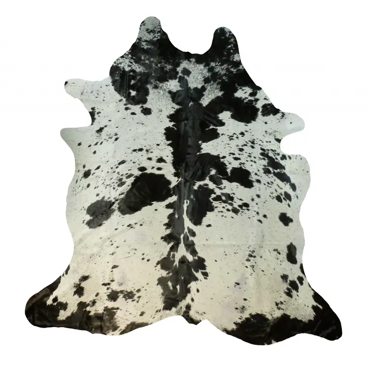 6' X 7' Black And White Cowhide Handmade Area Rug