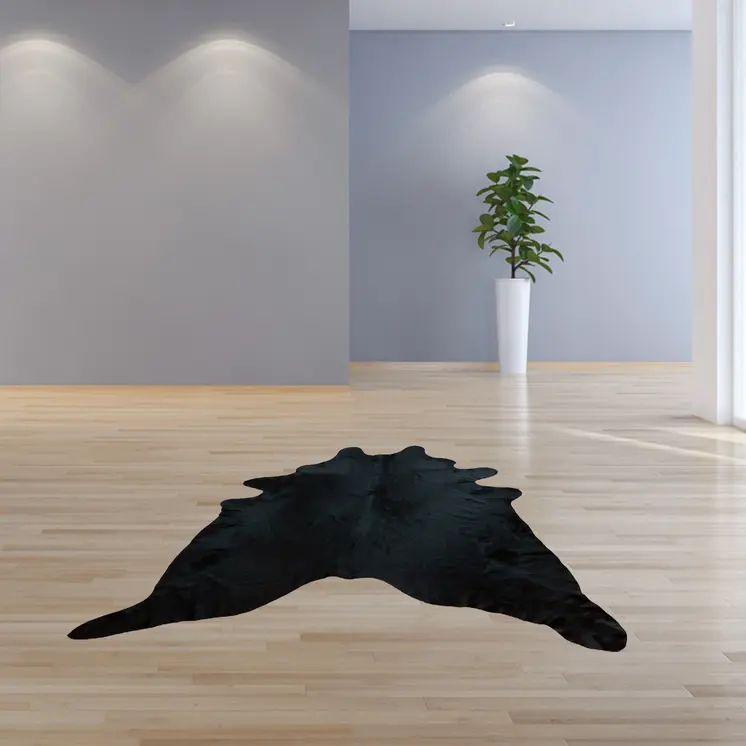 6' X 7' Black Cowhide Handmade Area Rug