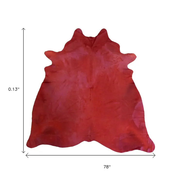 6' X 7' Red Cowhide Handmade Area Rug