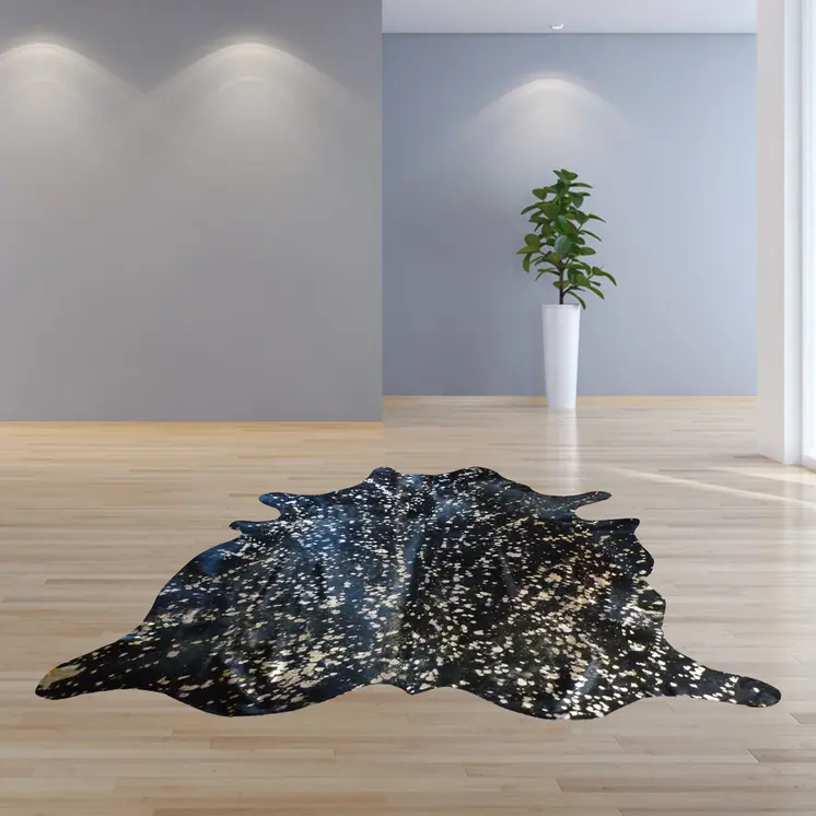 6' X 7' Gold And Black Cowhide Handmade Area Rug