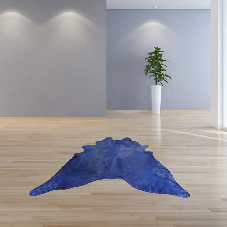 6' X 7' Navy Blue Cowhide Handmade Area Rug