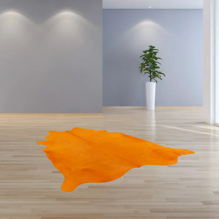 6' X 7' Orange Cowhide Handmade Area Rug