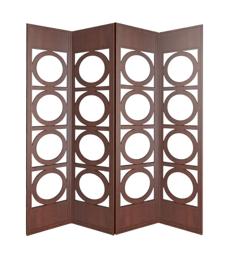84" Brown Solid Wood Folding Four Panel Screen Room Divider