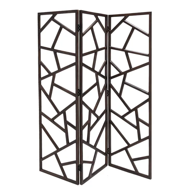 70" Brown Solid Wood Folding Three Panel Screen Room Divider