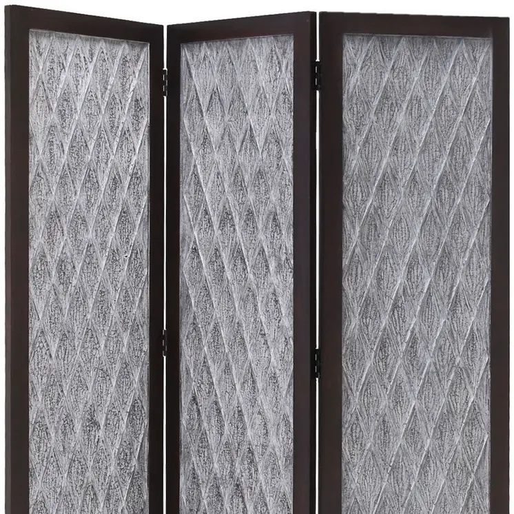 70" Brown Folding Three Panel Screen Room Divider