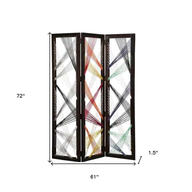 72" Black Fabric Folding Three Panel Screen Room Divider