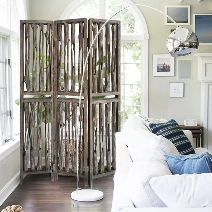 71" Brown Folding Three Panel Screen Room Divider