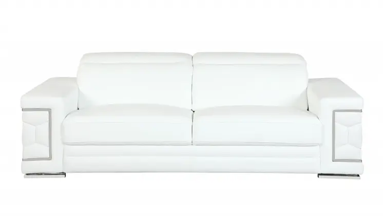 Two Piece Indoor White Italian Leather Five Person Seating Set