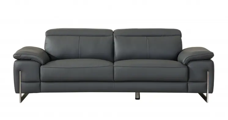 Two Piece Indoor Dark Gray Italian Leather Five Person Seating Set