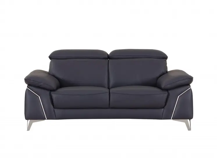 Two Piece Indoor Blue Italian Leather Five Person Seating Set