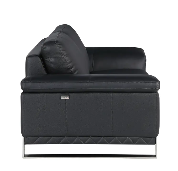 Two Piece Indoor Black Italian Leather Five Person Seating Set