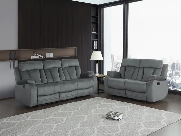 Two Piece Indoor Gray Microsuede Five Person Seating Set