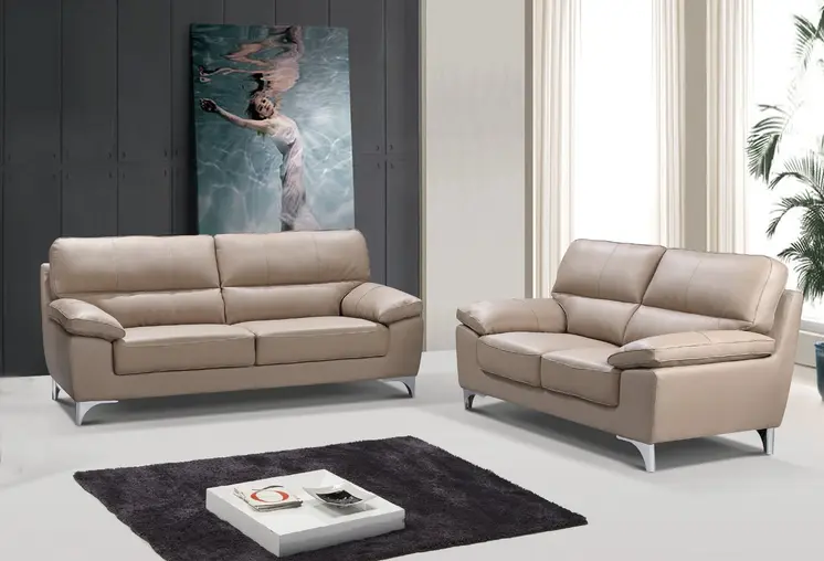 Two Piece Indoor Beige Faux Leather Five Person Seating Set