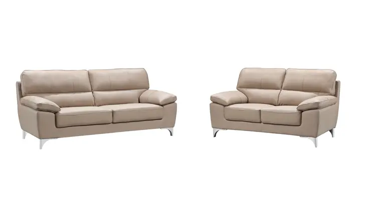 Two Piece Indoor Beige Faux Leather Five Person Seating Set