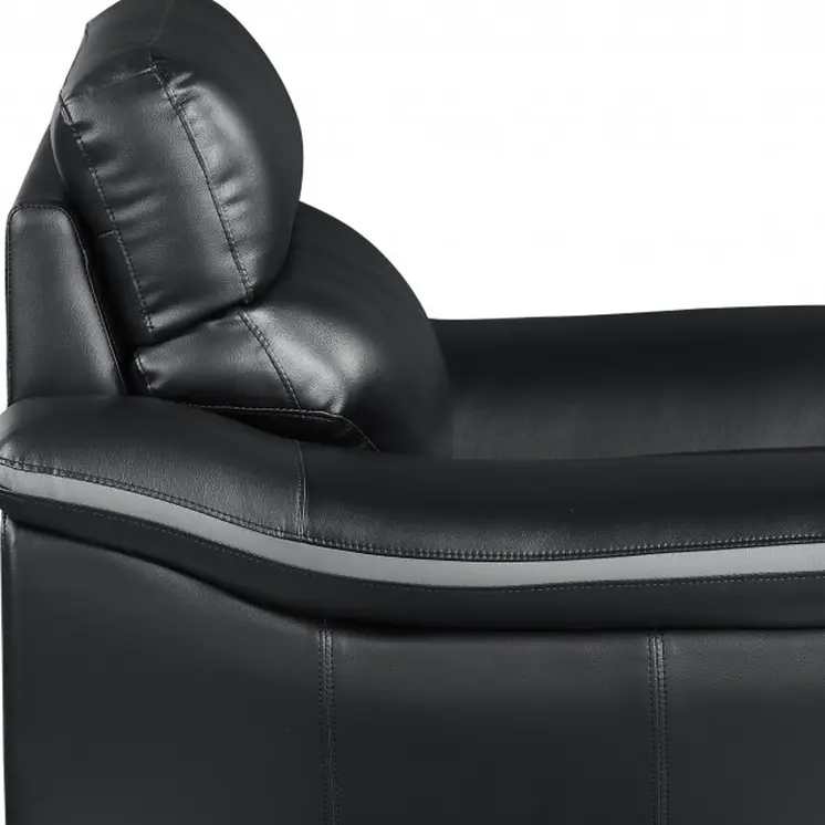 Two Piece Indoor Black Genuine Leather Five Person Seating Set