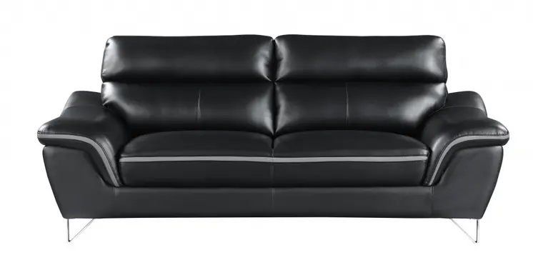 Two Piece Indoor Black Genuine Leather Five Person Seating Set
