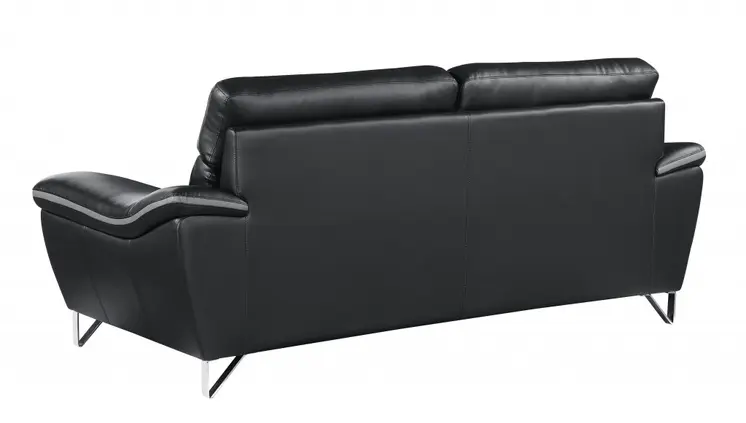 Two Piece Indoor Black Genuine Leather Five Person Seating Set