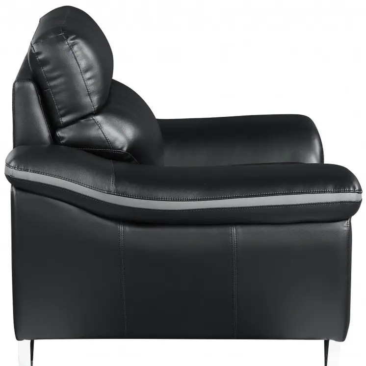 Two Piece Indoor Black Genuine Leather Five Person Seating Set