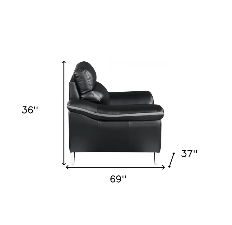 Two Piece Indoor Black Genuine Leather Five Person Seating Set