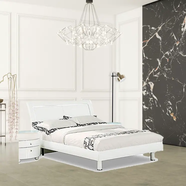 White Wood Lighted California King Bed Frame