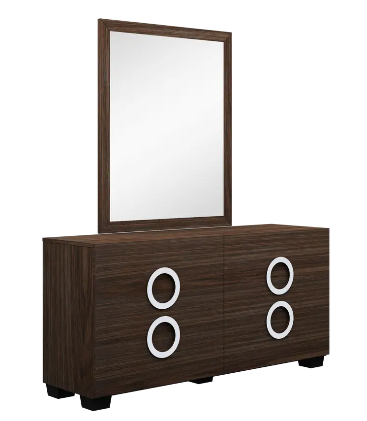 Four Piece Wood Brown Solid Wood Bedroom Set With Mirror