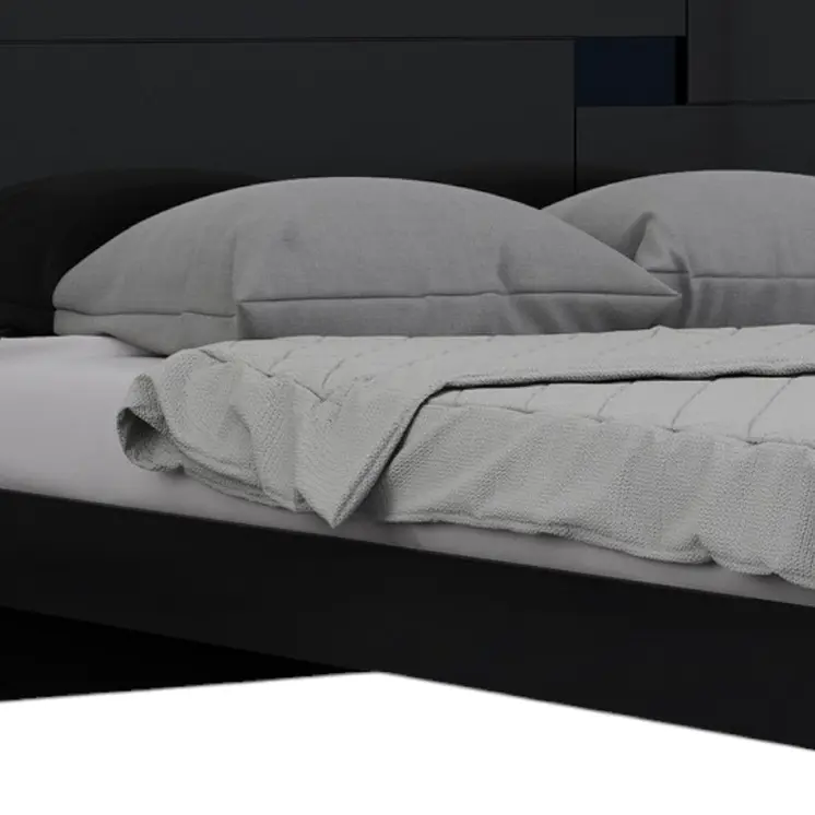 Four Piece Black Solid Wood Bedroom Set With Mirror