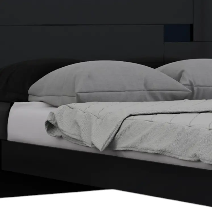 Four Piece Black Solid Wood Bedroom Set With Mirror