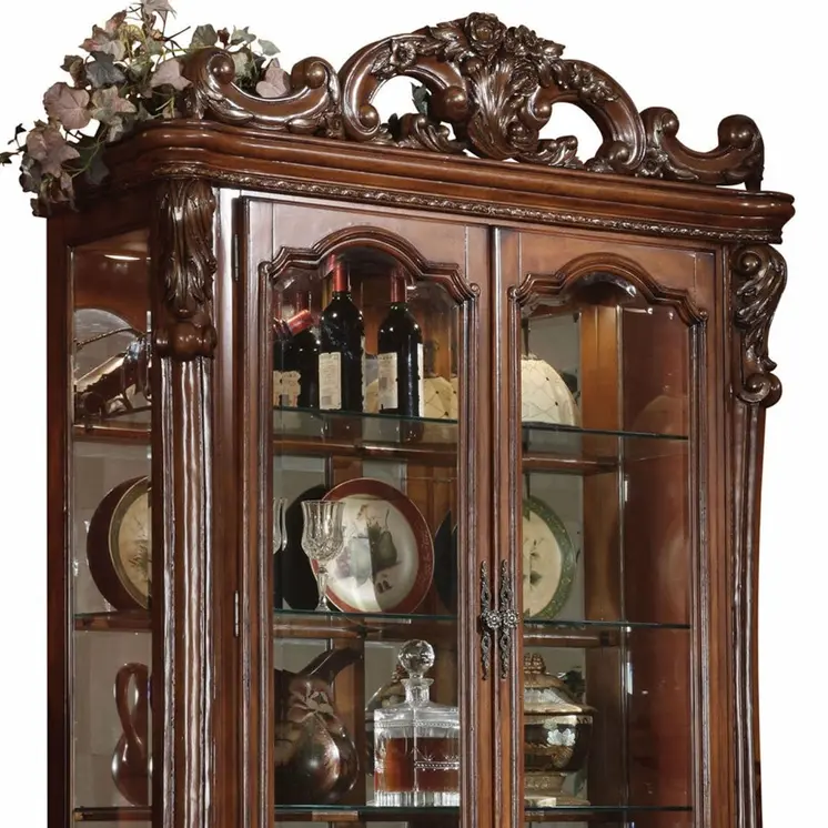 20" X 51" X 89" Cherry Oak Wood Poly Resin Glass Curio Cabinet