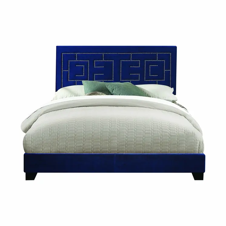 Dark Blue And Velvet Bed Frame with Nailhead Trim