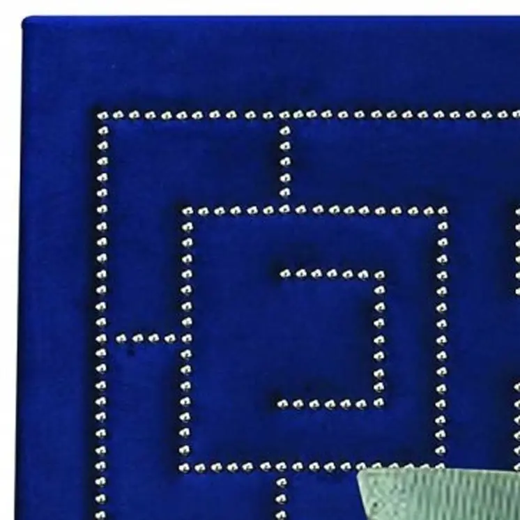 Dark Blue And Velvet Bed Frame with Nailhead Trim
