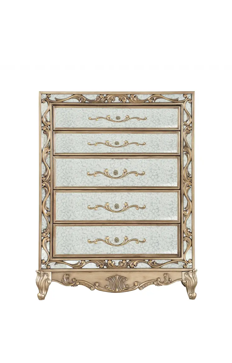 19" X 42" X 56" Antique Gold Wood Mirror Chest