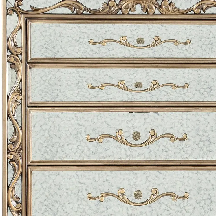 19" X 42" X 56" Antique Gold Wood Mirror Chest
