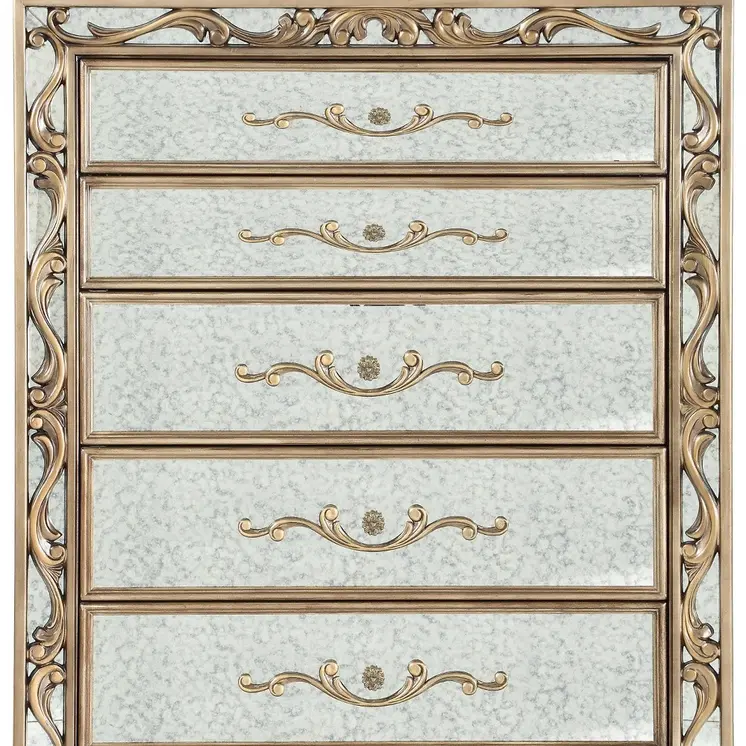 19" X 42" X 56" Antique Gold Wood Mirror Chest